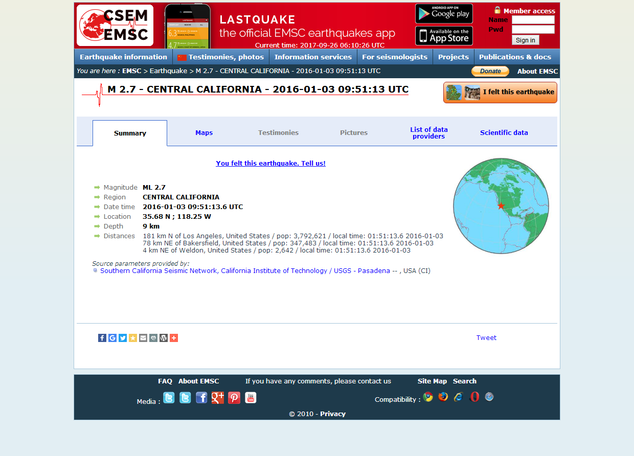 Earthquake - Magnitude 2.7 - CENTRAL CALIFORNIA.png